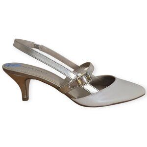 Ellen Tracy Bailey Beige Gold Slingback Kitten Heel Pump 7.5